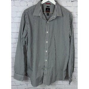 VICTORINOX Men’s XL Black Gingham Check Cotton Button Up Pinpoint Tailored Fit